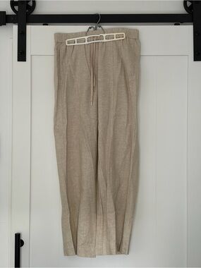 Women’s Beige Linen Drawstring Pants